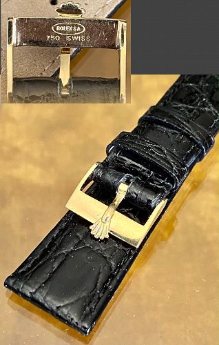 Rolex 18k GOLD 16mm Logo Buckle 20mm BLACK CROCODILE Strap