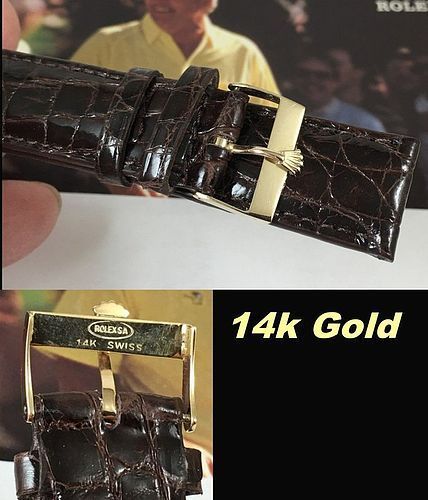 Vintage 14k GOLD Rolex 18.5mm Buckle 20mm Tobacco CROCODILE C:1972