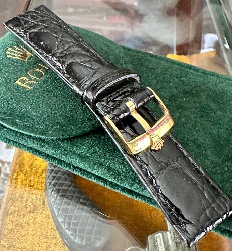 ROLEX DATEJUST SERIES 18mm Rolex 18k Gold Plate 20mm BLACK CROCODILE