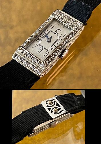 SWISS Art Deco Ladies 18k WHITE GOLD 28 DIAMOND Wrist 1922 19mm