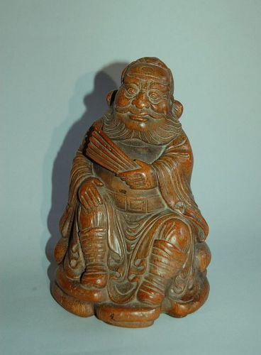 Bamboo root sculpture, sitting general with fan, China, Qing dynasty