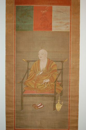 Scroll painting, Kobo Daishi with vajra and rosary, Japan