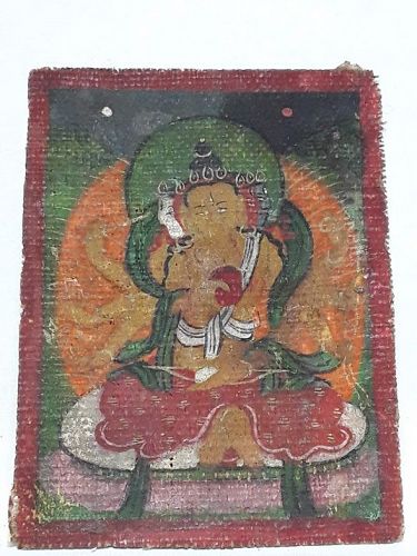Fine Miniature Tangka  Depicting a Multi headed Deity