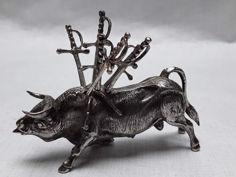 Mexican Silver  Matador Bull form hors d'oeuvre Sword Skewers