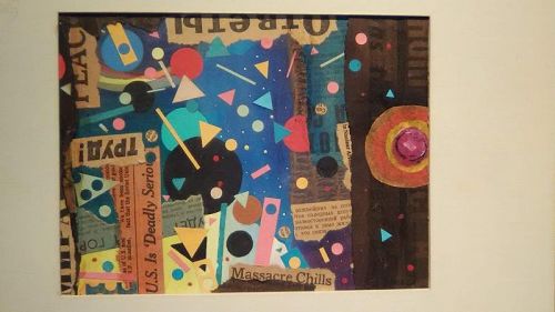 Russian Soviet mixed media  paint and paper collage