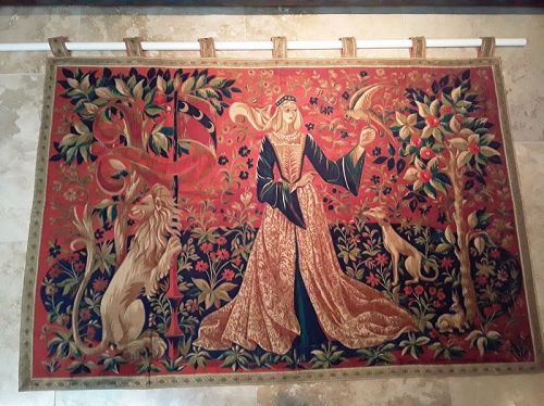 1960s Italian "La Dame de la Licorne " style printed Tapestry