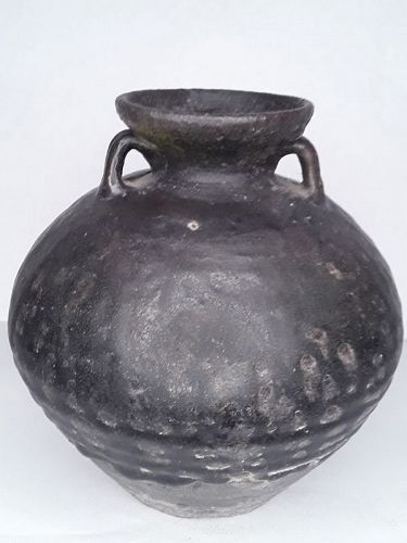 Rare Cambodian Khmer Thick glazed Lug Handle pot