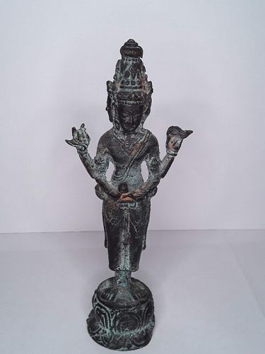 Antique Indonesian  Bronze Javanese Standing 4-Arm Shiva Statue