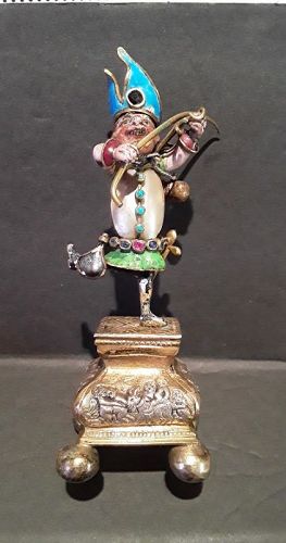 17-18th c Baroque Pearl Sapphire and Ruby Gilt silver Figure