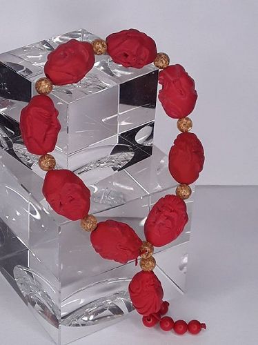 Chinese Molded red Ceramic or Yixing?  Sage head worry bead bracelet