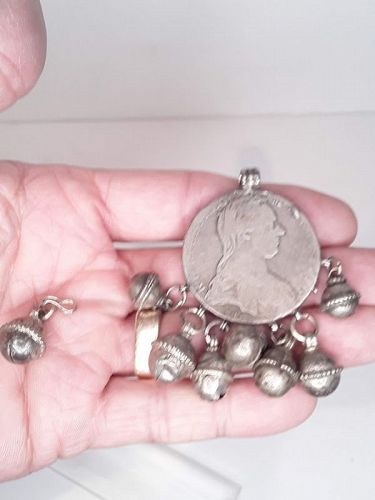 restrike Maria Theresa Thaler Silver Pendant with bells