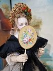 Rare 1870th. Pretty French Poupee Carved Bone Handle Fireplace Fan