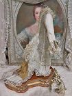 Stunning Antique 1870th. French Poupee Muslin Bustle Gown