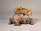 Chinese tiger eye horse on stand