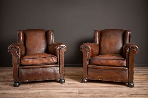 The Kings Wingback Pair of Leather French Club Chairs