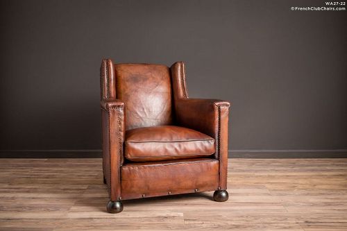 Monthlery Wingback Solo Leather French Club Chairs