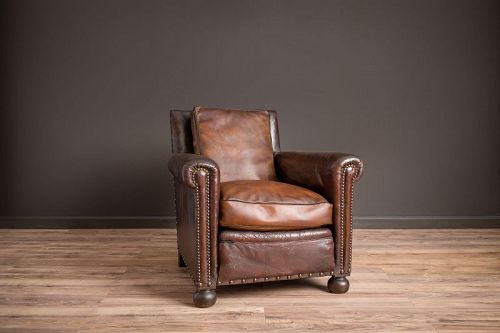 The Relaxer Nailed Solo Leather French Club Chairs