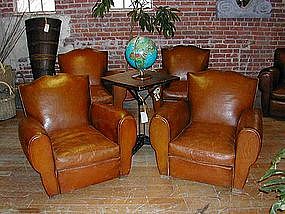 Vintage French Leather Club Chairs Four Moustache Back