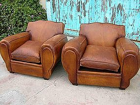 Refurbished French Leather Club Chairs Giant Moustache