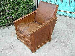 Vintage French Leather Club Chair - Arts & Crafts Style