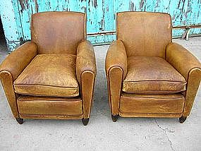 Refurbished French Leather Club Chairs Petite Rollback