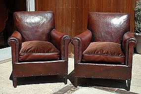 Vintage French Club Chairs - Trocadero Squareback Pair