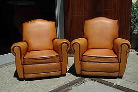 French Club Chairs Restored Classic Gendarme Pair