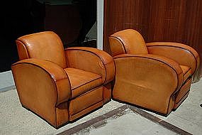 French Club Chairs - Restored Streamline Rollback Pair