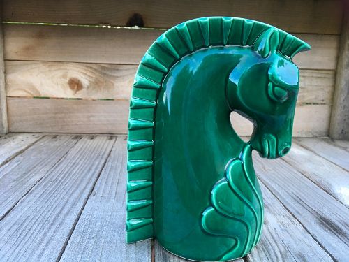 SOLD ......Vintage Haeger Art Deco Emerald Green Horse Head Vase