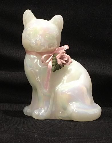 *SOLD* 1960's Fenton Opalescent Pearlescent Cat Feline Figurine signed