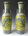 Pair of Chinese Porcelain 19th Century Dragon Vases