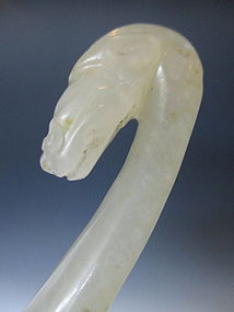 Chinese Antique White Jade Belt Hook with Chimera