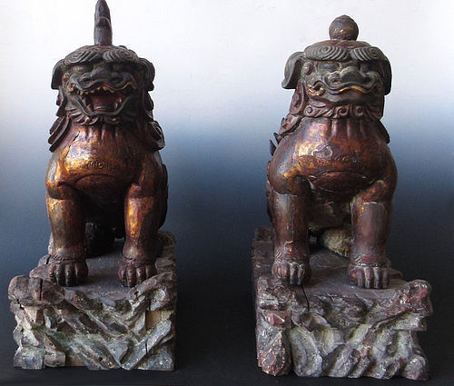 Antique Japanese Pair of Lacquer Temple Dogs