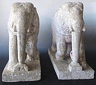 Dramatic Pair of 19th Century Indian Sandstone Sculptures of Elephants
