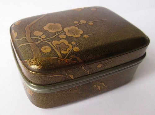 Japanese Lacquer Incense Box with Plum Blossoms