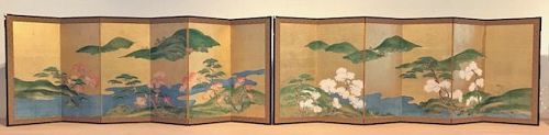 Rare Pair of Antique Japanese Screen - Four Seasons of Ginza