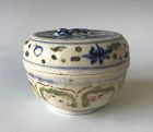 Antique Vietnamese Blue Ceramic Cosmetic Box