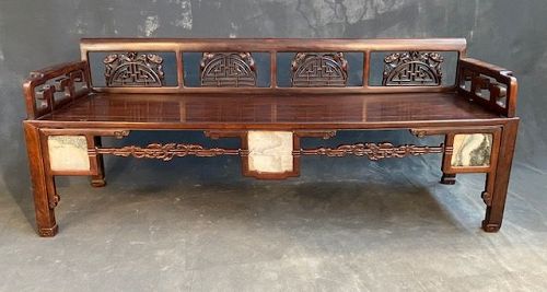Antique Chinese Hardwood Couch Hongmu Republic Period Lucky Symbols