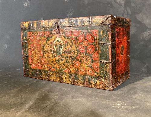 Tibetan Painted Traveling Trunk (Yak Butter Trunk) 18th Century