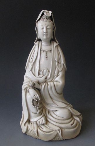 Chinese Antique Dehua (Blanc de Chine) Porcelain Figure of Guan Yin