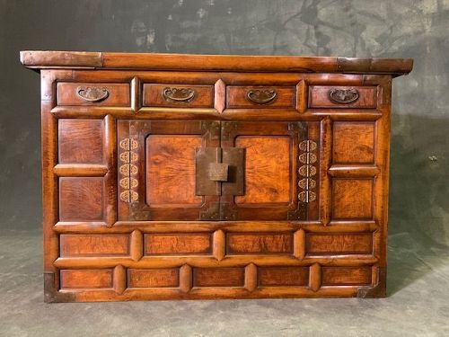 Antique 19th C Korean Low Chest (Nong) Maple & Pine Yi Dynasty