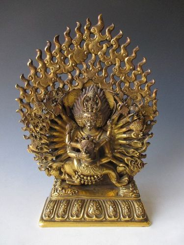 18th C. Tibetan Antique Gilt Bronze Cast Figure of Vajrabhairava