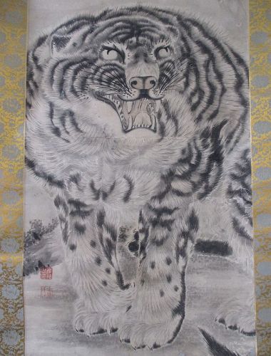 Japanese Antique Scroll Painting of a Tiger