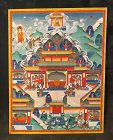 Sino-Tibetan Thangka Painting with Buddha and Palace