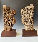 Antique Pair of Rajasthan Warriors on Horseback Architectural Fragment