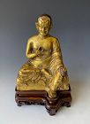 Rare 15th C. Tibetan Antique Gilt Bronze Figure of a Seated Lohan