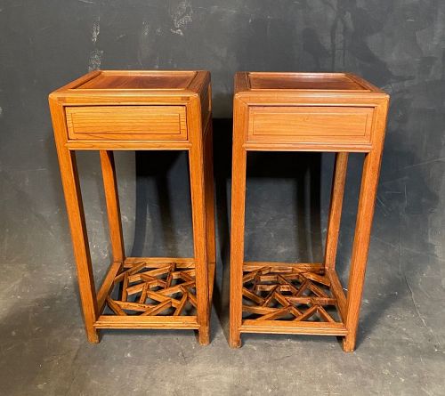 Chinese Antique Pair of Stands with Drawers