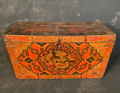 Antique Tibetan Storage Trunk 17th-18th C. Dragon