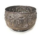 Indian Silver Repouse Bowl with Aspects of Shiva