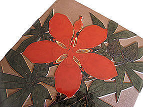 Japanese Deco Period Lacquer Box with Hibiscus Flower